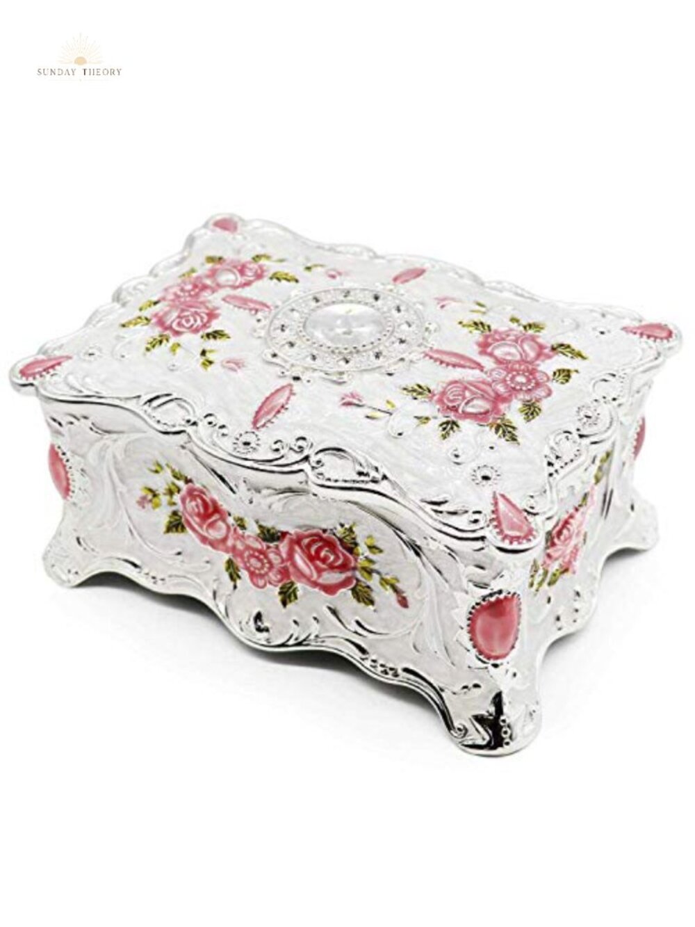 Vintage Metal Alloy Two-Layer Jewelry Box Organizer with Rose Pattern, Large